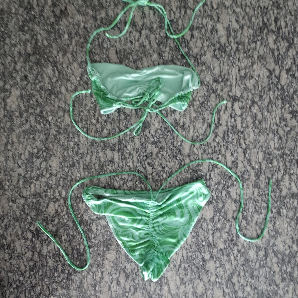 Frankie's Bikinis Naomi Foxy Satin Cheeky Green Camouflage Two Piece - Picture 8 of 15